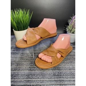 Everlane The Day Twist Size 7.5 Desert Tan Nappa Leather Slide Sandals MRP$145/H